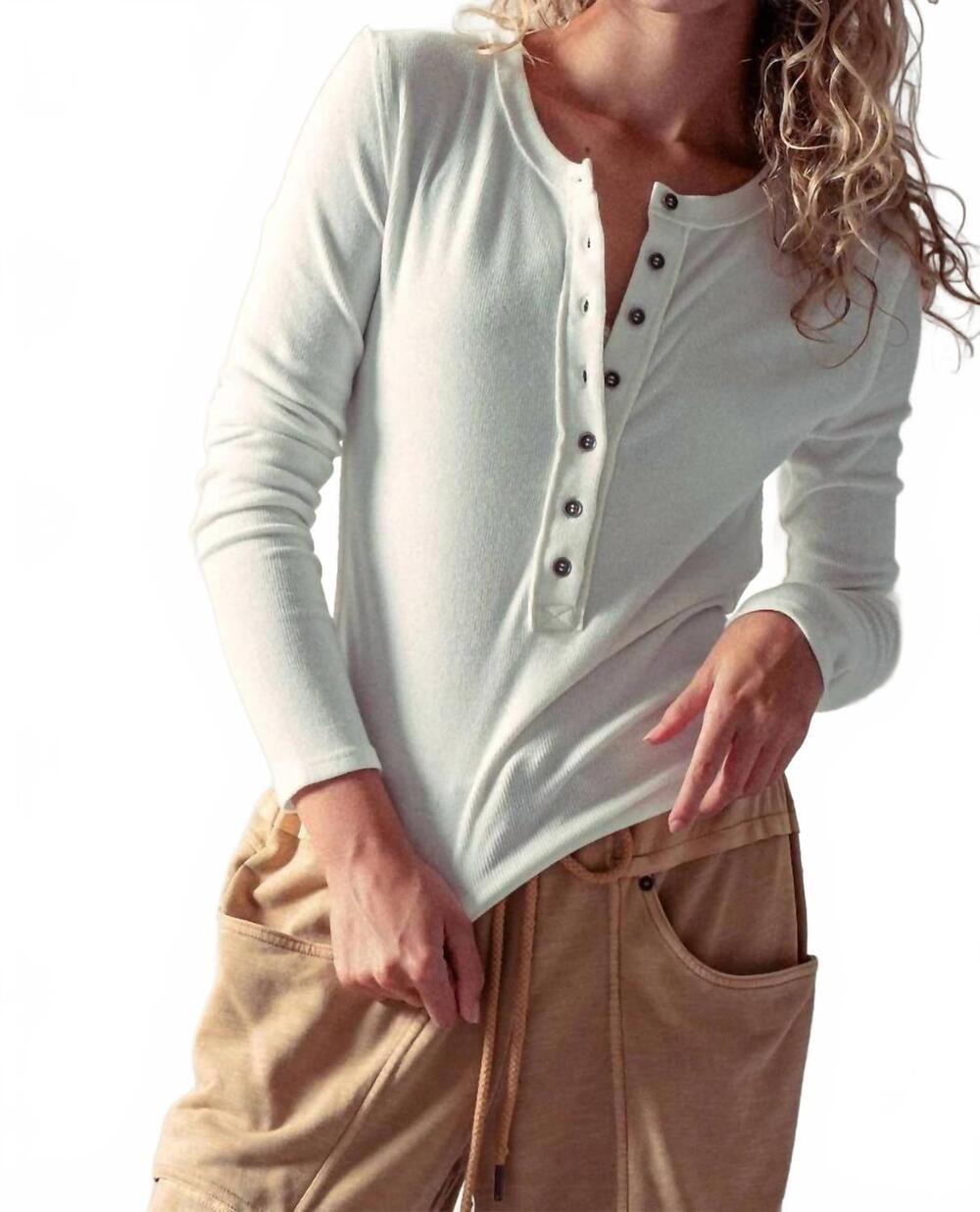 NEW URBAN DAIZY long sleeve henley top in white